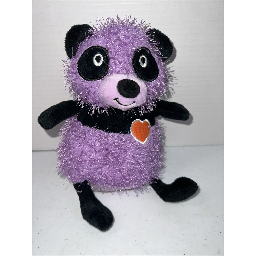 Hallmark Purple Panda Stuffed Plush Shaggy Heart Valentine Love Pal Black 7"